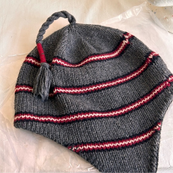 Knit Wool Blend Stripe Tassel Winter Hat - Picture 3 of 10
